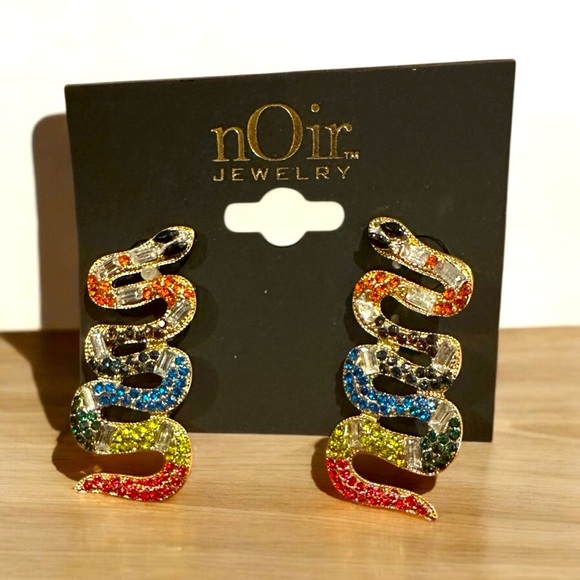 Noir Jewelry Snake Earrings – Multicolor Crystal Statement Earrings - Picture 3 of 5